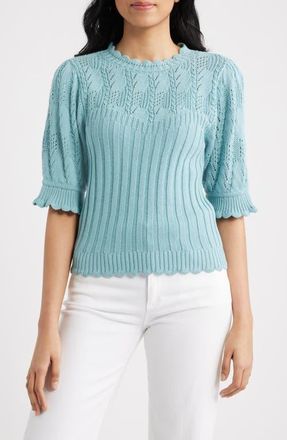 Wit & Wisdom Mixed Stitch Elbow Sleeve Sweater in Pale Teal at Nordstrom, Size X-Small