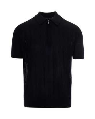 Emporio Armani Vertical Textured Knit Polo Shirt with Partial Zip Closure