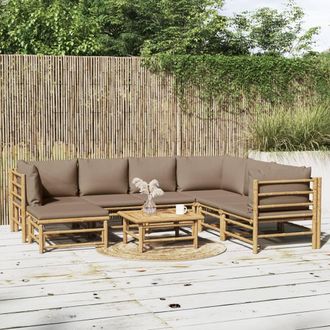vidaXL Set De Muebles De Jard&iacute;n 8 Piezas Bamb&uacute; Y Cojines Gris Taup&eacute; Vidaxl