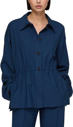 Lafayette 148 New York Gathered Waist Button Front Wool-Blend Overshirt