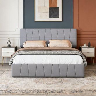 OEM Cama De Adulto - Pocketpop - 160x200 Cm - Terciopelo Gris - 4 Cajones