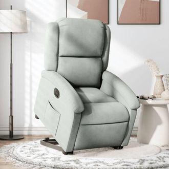 vidaXL Sill&oacute;n El&eacute;ctrico Reclinable Elevable De Terciopelo Gris Claro Vidaxl