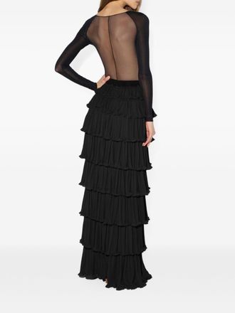 Elisabetta Franchi Tulle-Paneled Long-Sleeve Bodysuit - Black