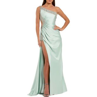 Mac Duggal One Shoulder Embellished Cut Out Slit Gown in Sage at Nordstrom, Size 10
