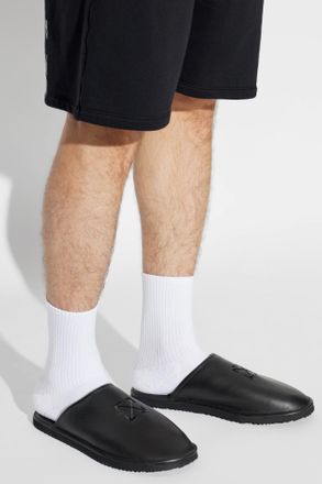 Off-white Slides With Embroidered Logo, Mens, Black