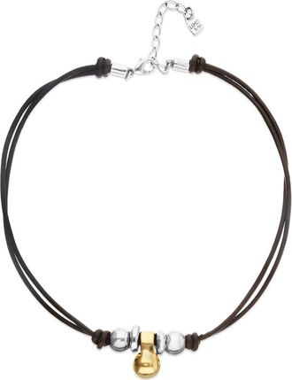UNOde50 Leather necklace with three dials plated in a mix of silver and 18k gold at Nordstrom