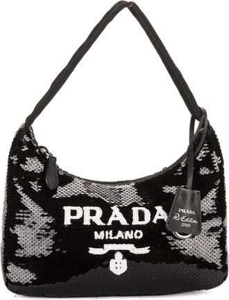 Prada Pre-owned Womens Re-Edition 2000 Sequinned Mini Bag Handbag - Black - One Size
