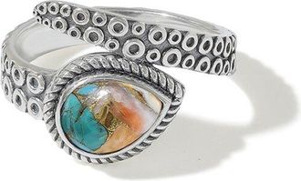 Tiramisu Silver Plated 1.45 Ct. Tw. Oyster Copper Turquoise Bypass Ring