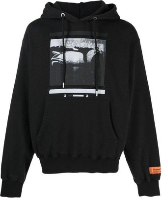 Heron Preston Graphic Print Logo Black Hoodie