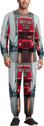Generic Red London Double Decker Bus at Tower Bridge Soft Pajama Set Long Sleeve Lounge Sets Comfortable Sleepwear 2 Pjs Nightwear for Men Women