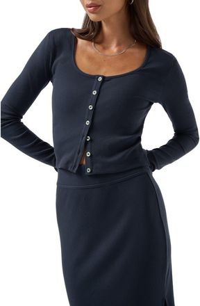 Travis Mathew Cloud Long Sleeve Rib Button-Up Cardigan in Navy Blazer at Nordstrom, Size X-Small