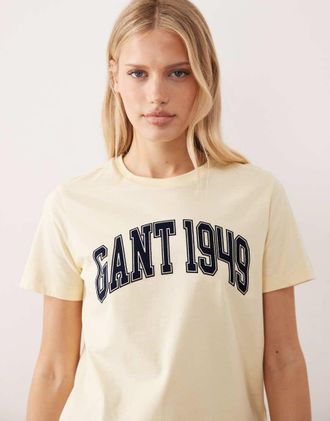 GANT T-shirt color vaniglia con grafica stile college-Giallo