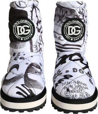 Dolce & Gabbana White Padded Logo Print Mid Calf Boots Womens Shoes
