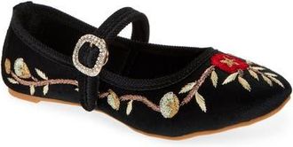 Fuchsia Paradise Floral Embroidered Mary Jane in Black at Nordstrom, Size 11