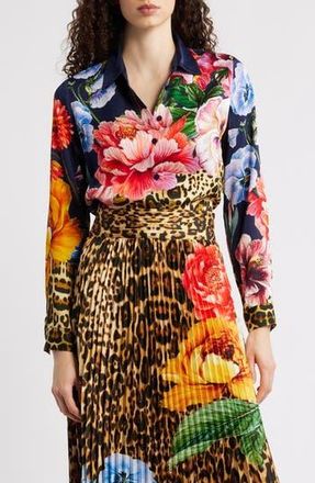 Elie Tahari The Madeline Sahara Desert Print Silk Blend Satin Button-Up Shirt at Nordstrom Rack, Size X-Small