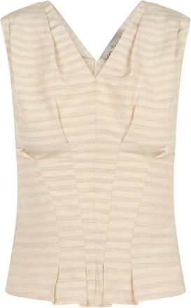 Cortana Ida- gestreepte top van linnen en zijde - Dames - Tops zonder mouwen - Beige - M - Linnen - Tops