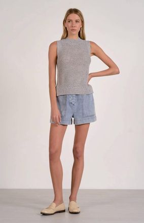 Elan Open Knit Sleeveless Top In Light Grey