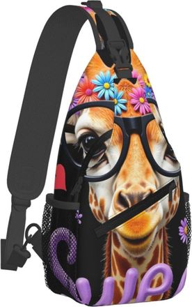 Generic Multipurpose Crossbody Shoulder Bag Sweet Flower Cute Giraffe Sling Backpack Anti Theft Shoulder Bags for Travel Outdoor Men