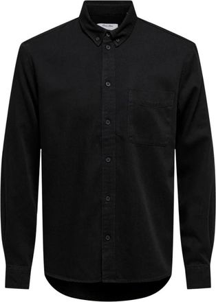 Only & Sons Klassiek katoenen shirt met lange mouwen - Heren - Casual Overhemden - Zwart - S - Katoen - Overhemden