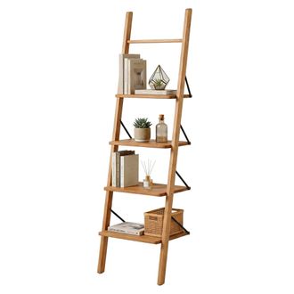 Relaxdays Relaxdays Estanter&iacute;a Escalera De Nogal Natural, 4 Estantes, 180x44x35 Cm, Para Ba&ntilde;o, Cocina, Sal&oacute;n, Apoya En Pared