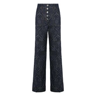 Etro Wide Jeans, female, Blue, W27, Flared Jacquard Denim Jeans with Pegaso Buttons