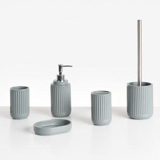 Beliani Beliani - Conjunto De 5 Accesorios De Ba&ntilde;o Jabonera Dispensador De Jab&oacute;n Escobilla De Inodoro Vaso Soporte Para Cepillos De Dientes Gris Claro Huarmey