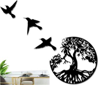 OEM &Aacute;rbol De La Vida - Decoraci&oacute;n De Pared Met&aacute;lica - 4 Piezas - Negro - 5 X 30 Cm