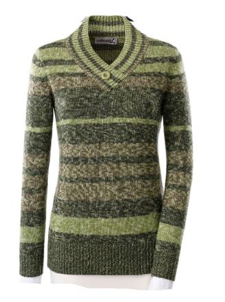 Casual Looks V-Ausschnitt-Pullover CASUAL LOOKS Pullover, Damen, Gr. 38, schwarz (lind, anthrazit, geringelt), 100% Polyacryl, gemustert, mehrfarbig, meliert, figu