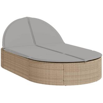 vidaXL Tumbona Doble Con Cojines Rat&aacute;n Sint&eacute;tico Beige Vidaxl
