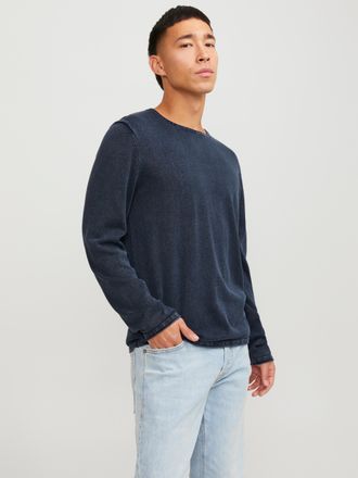 Jack & Jones Rundhalspullover JACK & JONES JJELEO aus pflegeleichter Baumwollqualit&auml;t, Herren, Gr. XXL, blau (navy), Obermaterial: 100% Baumwolle, schmal, Rundhals