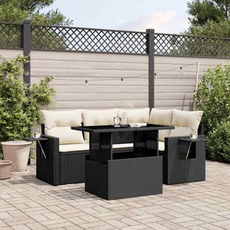 vidaXL Vidaxl - Set De Muebles De Jard&iacute;n 5 Pzas Y Cojines Rat&aacute;n Sint&eacute;tico Negro