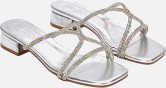 XY London Womens XY London Womens/Ladies Olivia Diamante Metallic Low Block Heel Sandals - Silver - Size: 8