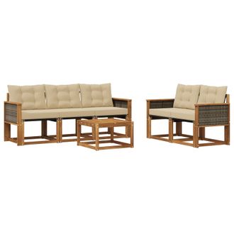 vidaXL Conjunto De Sof&aacute;s De Exterior Con Coj&iacute;n 6 Pcs Natural Y Beige Vidaxl