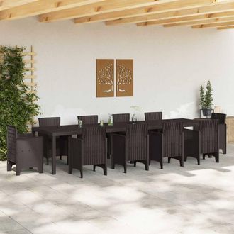 Berkfield Home Garden Table Brown 350x100x73 cm Poly Rattan | Size: 350 x 100 x 73 cm