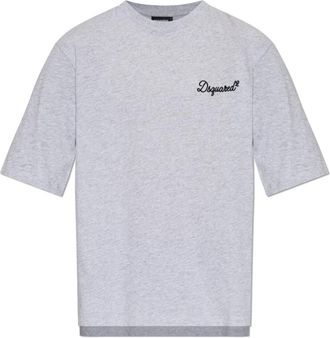Dsquared2 T-shirt met geborduurd logo - Heren - T-shirts - Grijs - 2XL - Katoen - Tops
