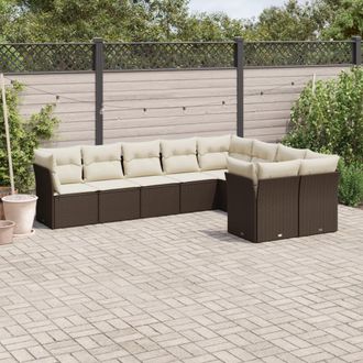 vidaXL Set De Sof&aacute;s De Jard&iacute;n 9 Pzas Y Cojines Rat&aacute;n Sint&eacute;tico Marr&oacute;n Vidaxl