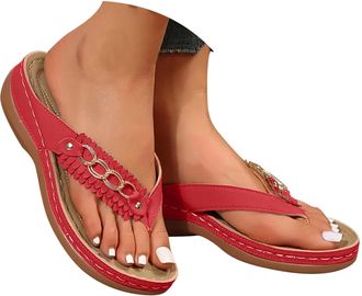 Generic Orthopedic Wedge Sandals for Women 2026 Dressy Comfort Arch Support Open Toe Flip Flops Summer Beach Casual Slip-On Shoes (C-red, Adult, Women, 9.5, N