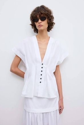 House of Dagmar Cinched Cotton Top In White