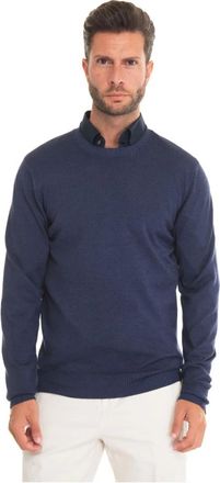 Fay Steen Gewassen Slim Fit Wollen Trui - Heren - Ronde hals truien - Blauw - M - Wol - Truien & Vesten