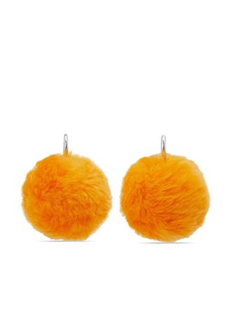 Marni pom-pom drop earrings - women - Calf Hair - One Size - Orange