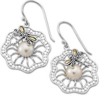 Samuel B. Sterling Silver & 18K Gold Pearl Dragonfly Filigree Drop Earrings in White at Nordstrom Rack