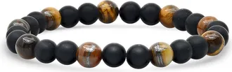 Steeltime Mens Tigers Eye & Black Lava Stone Beaded Bracelet at Nordstrom Rack
