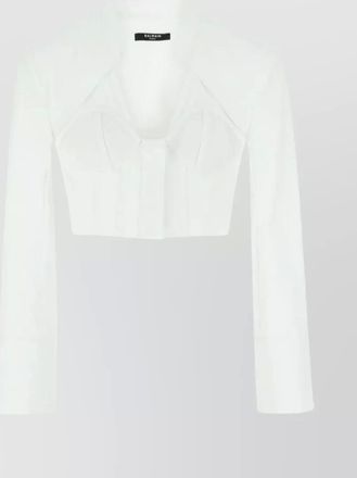 Balmain poplin shirt with unique neckline and structured shoulders