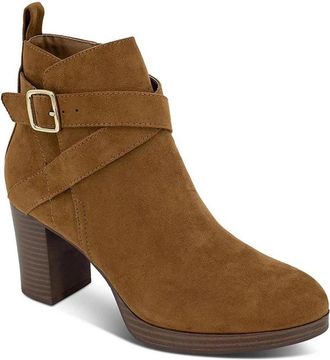 Style & Co. Boots Womens Brown Faux Suede Block Heel Ankle Bootie LION388