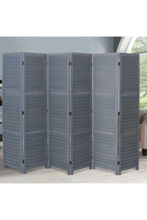 Living and Home H170*L240CM Folding Solid Wood Room Divider Privacy Screen for Home in Grey