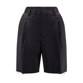 Maison Margiela Korte Broeken, Dames, Zwart, S, Wol, Zwarte Wollen Shorts Haaksluiting