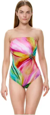 Gottex Floral Rhythm Bandeau One Piece in Pink-Multi at Nordstrom, Size 12