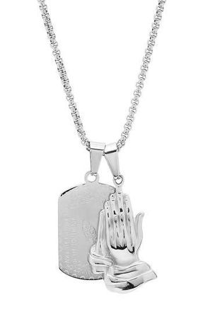 Steeltime Mens Serenity Prayer Dog Tag Pendant Necklace in Silver at Nordstrom Rack