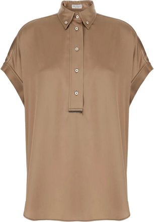 Brunello Cucinelli Silk Shirt - Dames - Blouses - Bruin - M - Overhemden