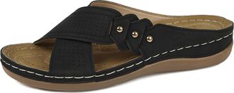 Generic Womens Mules with Footbed Orthopaedic Shoes Womens Flat Slippers Slides Peep Toe Slippers Faux Leather Slippers Non-Slip Summer Shoes Summer Comfortab